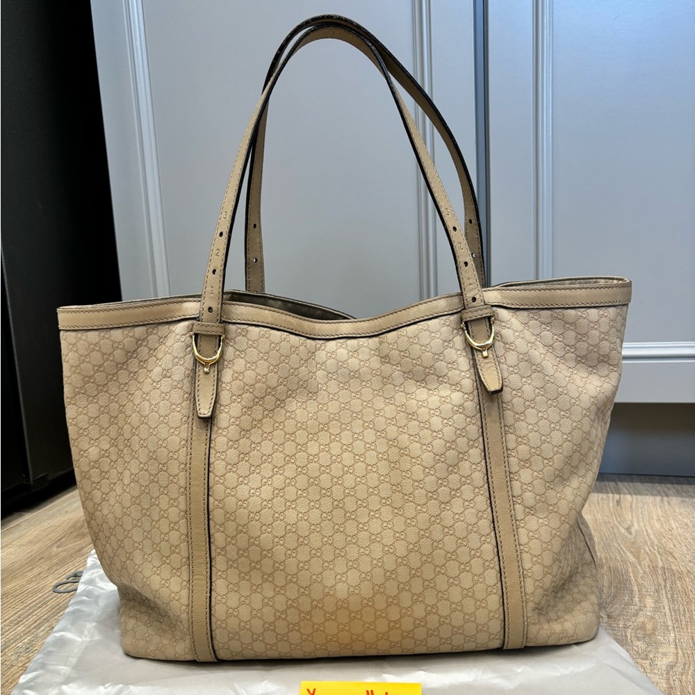 Authentic GUCCI Micro Guccissima Beige Leather Tote